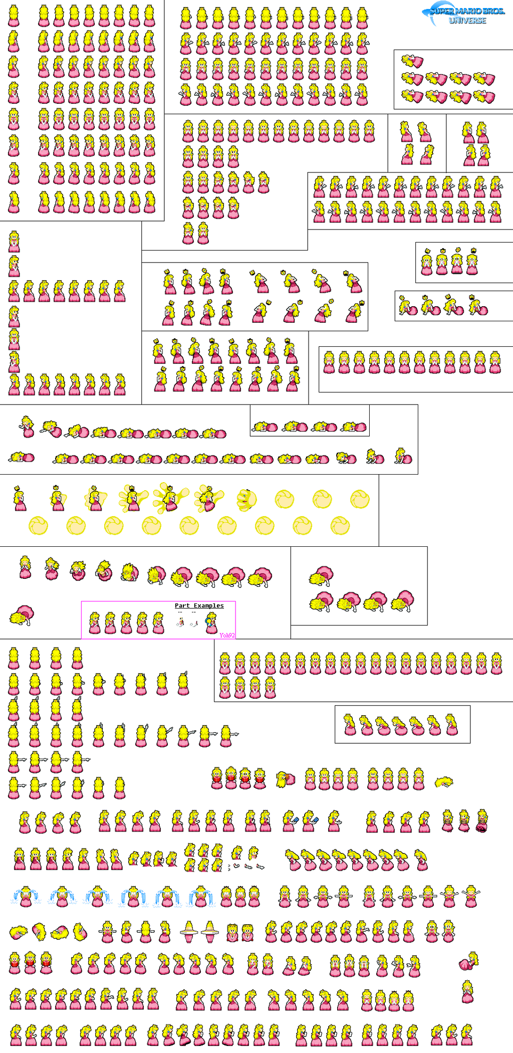 Princess Peach Sprites Sheet (SMBUniverse Palette) by JHProduction on