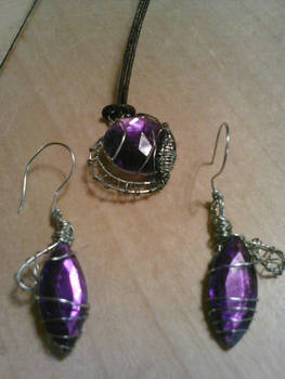 Purple Earrings And Necklace Set