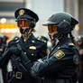 Black uniformed female sentry watching