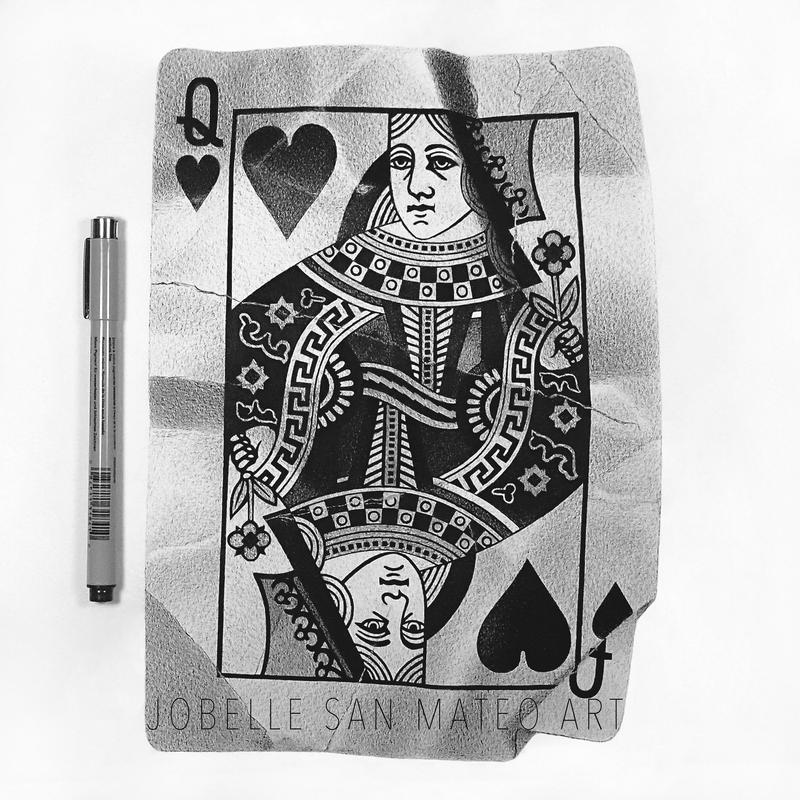 Queen of Hearts Card Pen Drawing by jsanmateo on DeviantArt