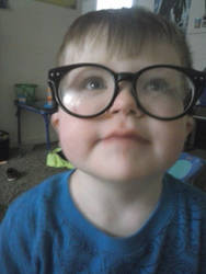 Townes wearing my glasses