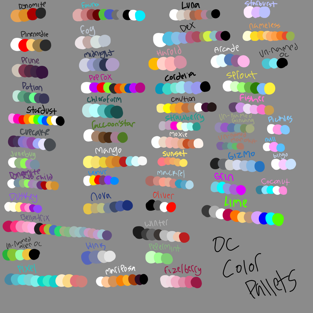 Color palettes of OCs that i have by Tea-and-mocha on DeviantArt