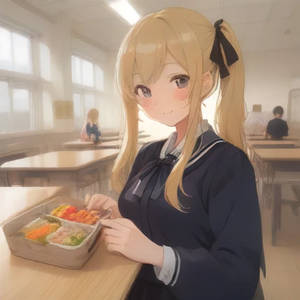 School girl in cafeteria 