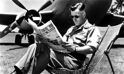 Airforce Pilot Reading The Newspaper Sitting In A 