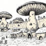 Winter mudbrick giant mushrooms village
