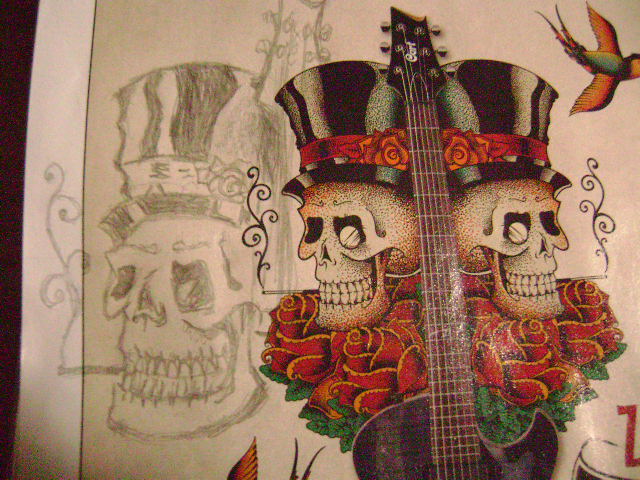 another sketch drawing 3 skulls