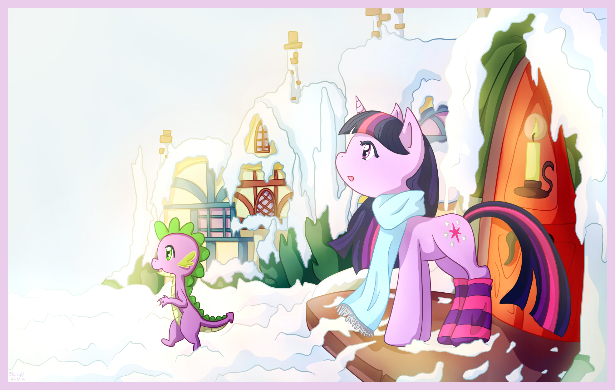 Twilight Sparkle and Spike - First Snowfall