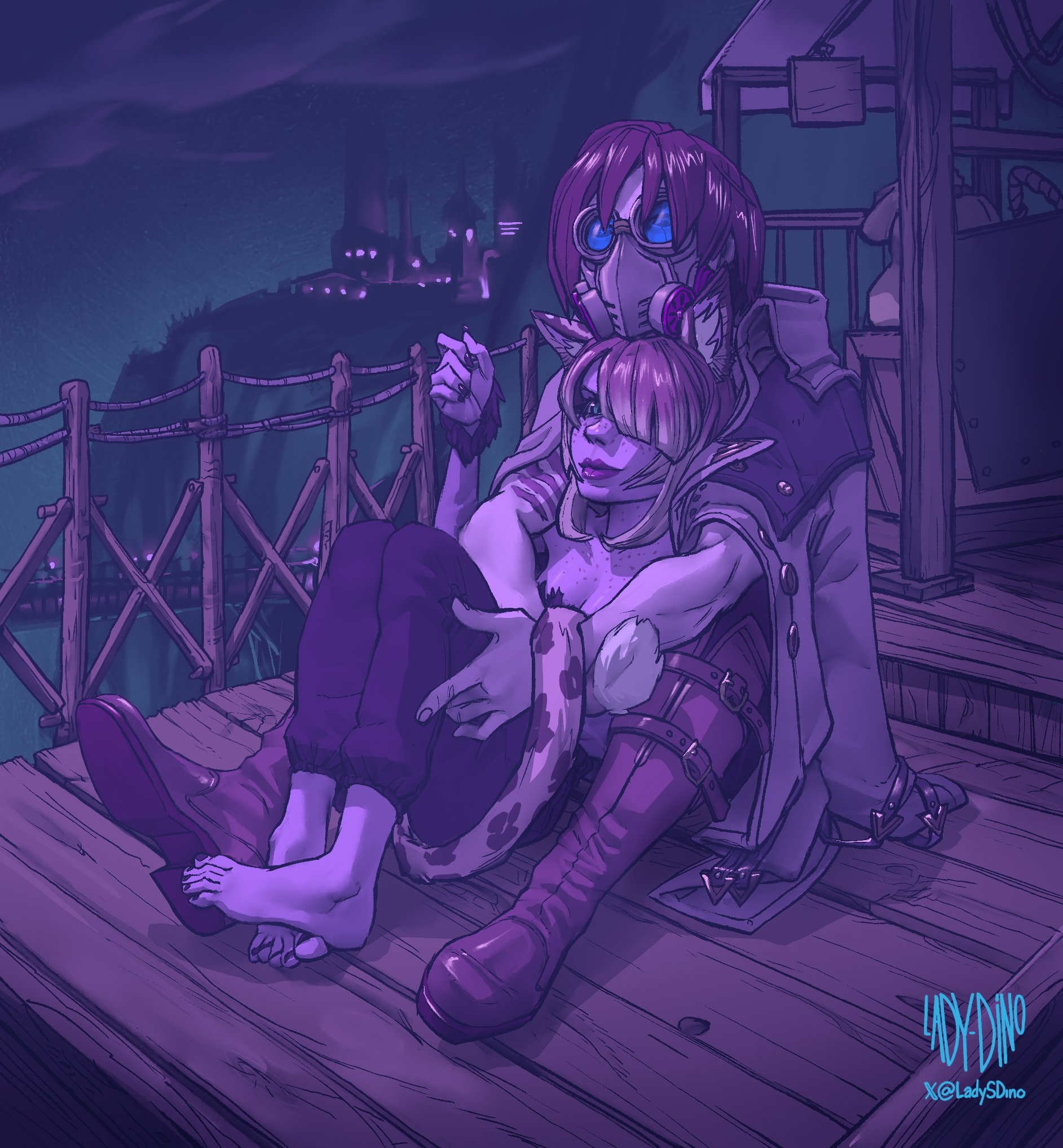 Slayer and huntress cuddle at night