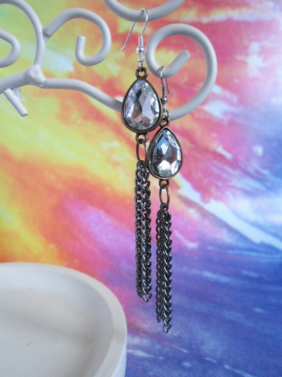 Glamourous Chained and Crystal Earrings