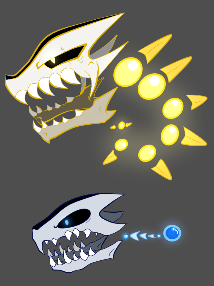 Concept art and pixel art of several GBs. - Gaster Blaster!Sans