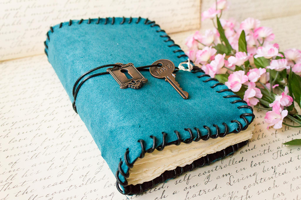 Teal Suede Blank Book - Handmade