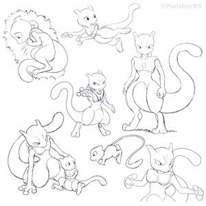 Mewtwo and Mew sketches