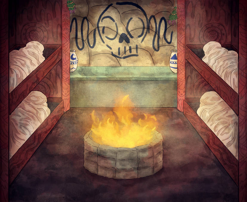 A Temple to Hemblin with bodies