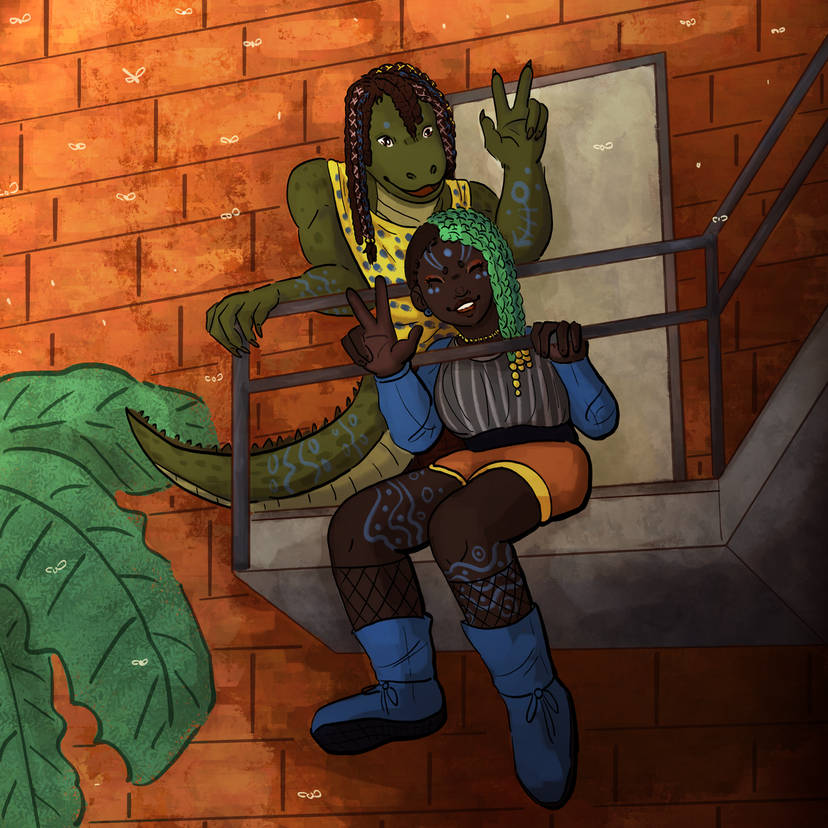 Friends Hanging out in Debank at sunset