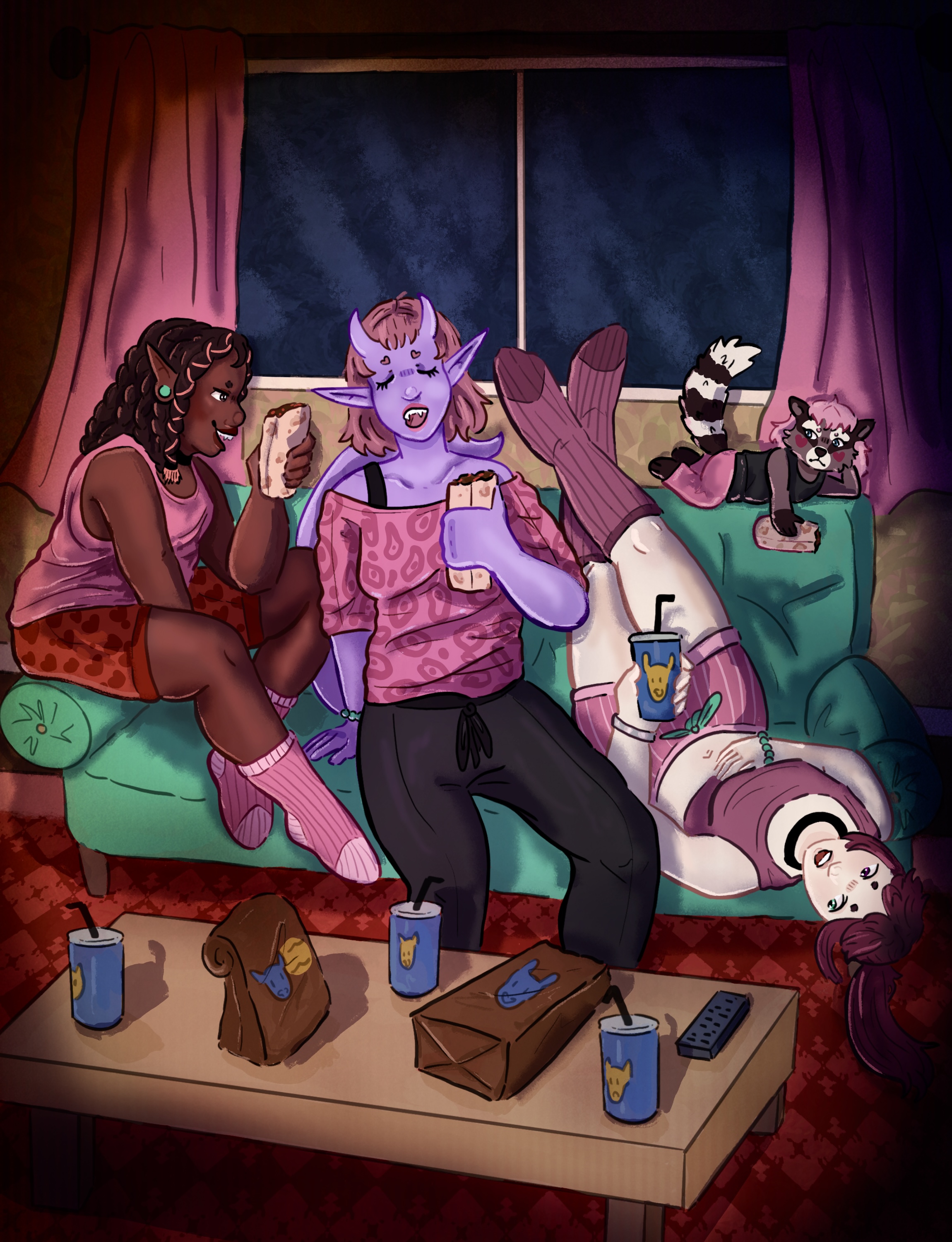 A group of friends having a movie night