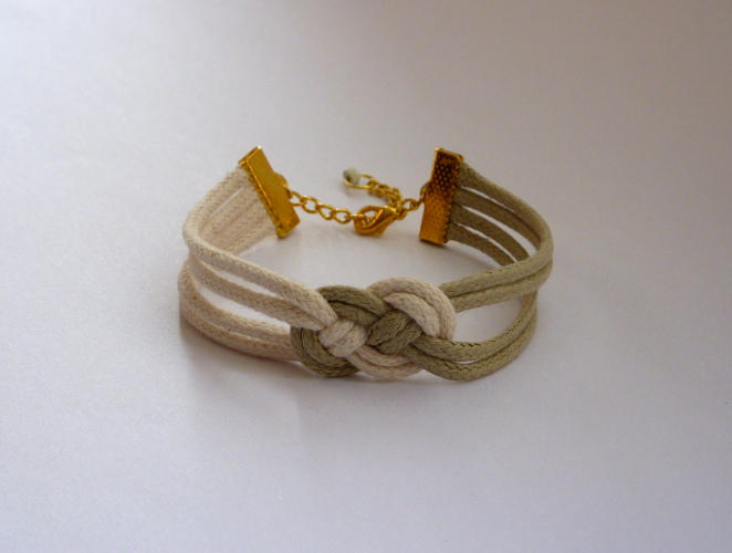 Nautical white and green rope knot bracelet