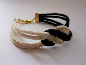 Nautical black and white rope knot bracelet