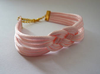 Pink satin lace knot bracelet with gold chain