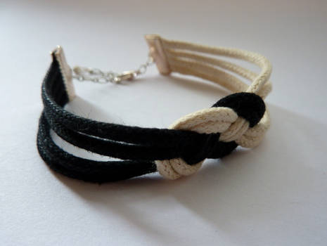 Nautical black and white rope knot bracelet