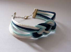 Blue and white satin lace knot bracelet