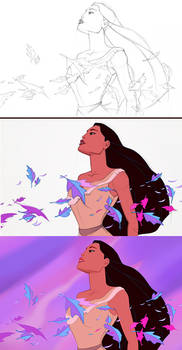 Digital Coloring Process of my Pocahontas Sketch