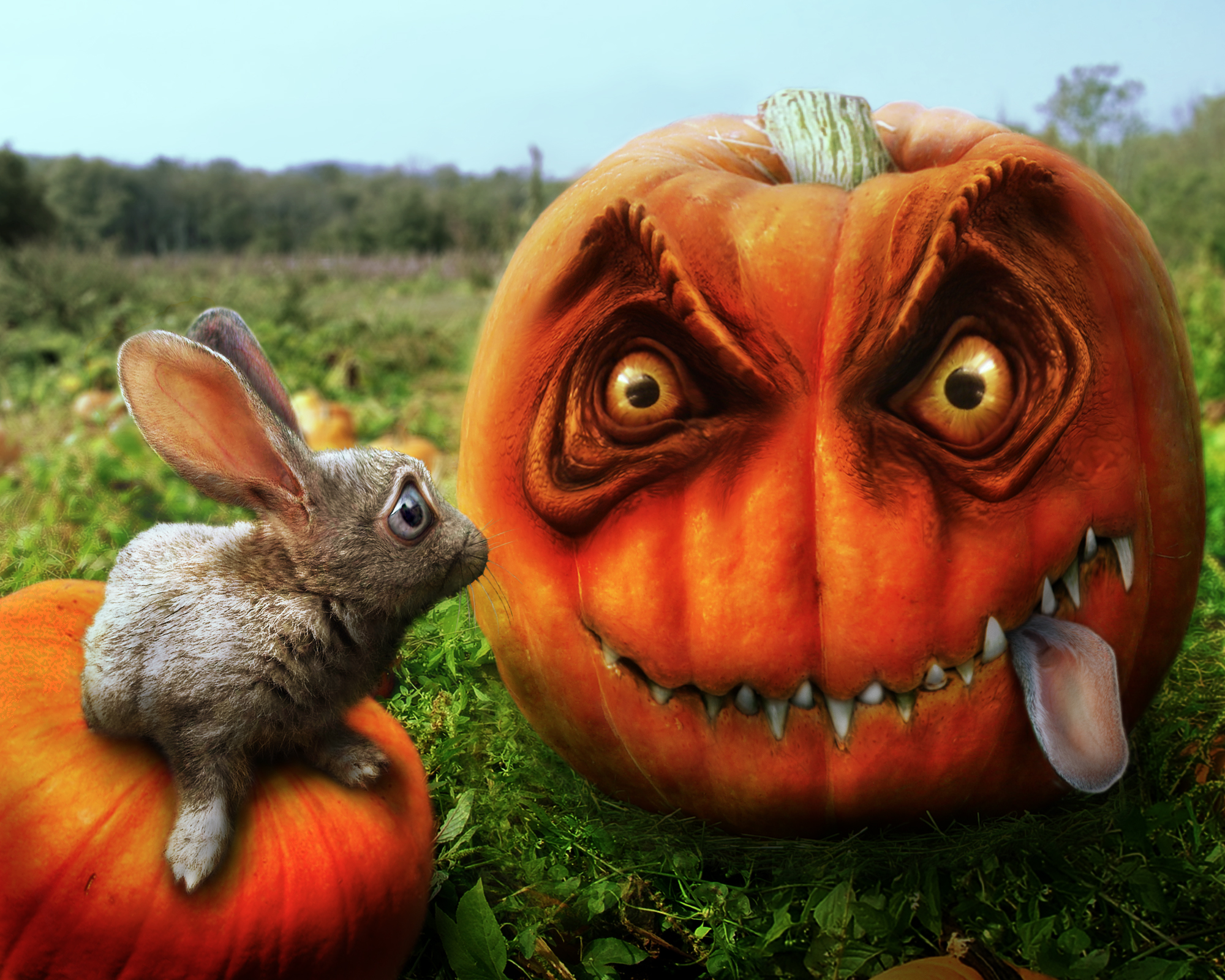 Rabbit eating pumpkin