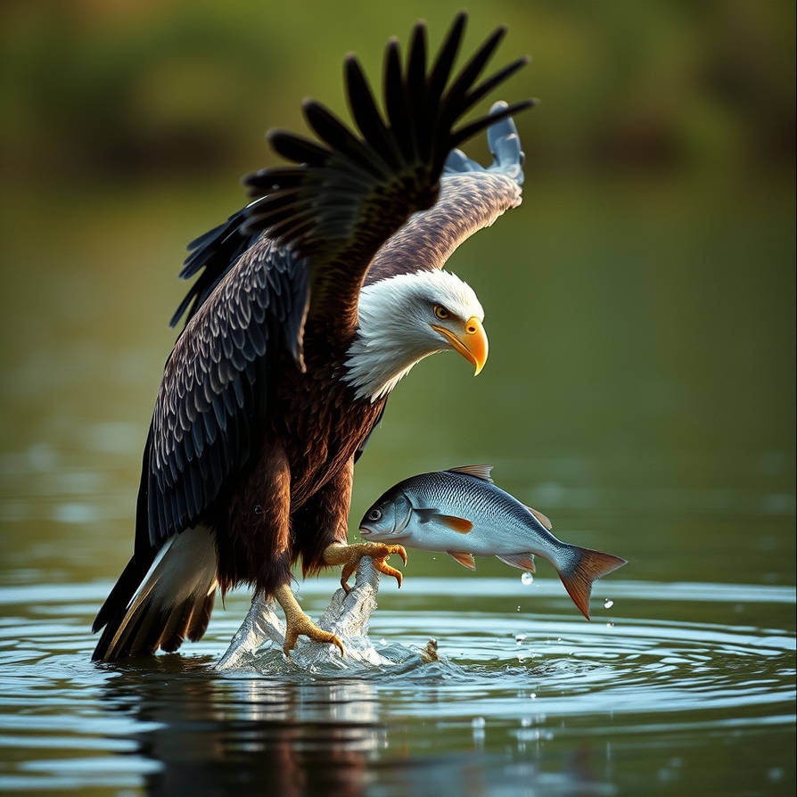 Aigle royal qui a attrap un poisson au dessus de l