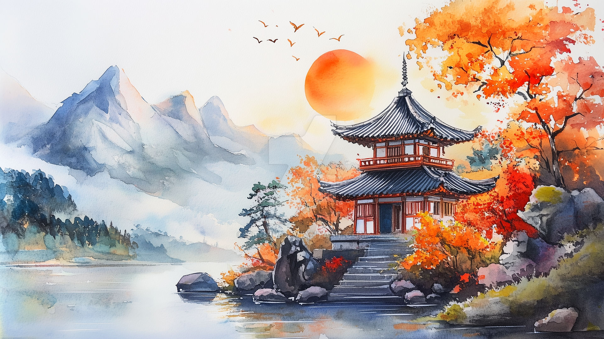A Pagoda, red trees by stgbr on DeviantArt