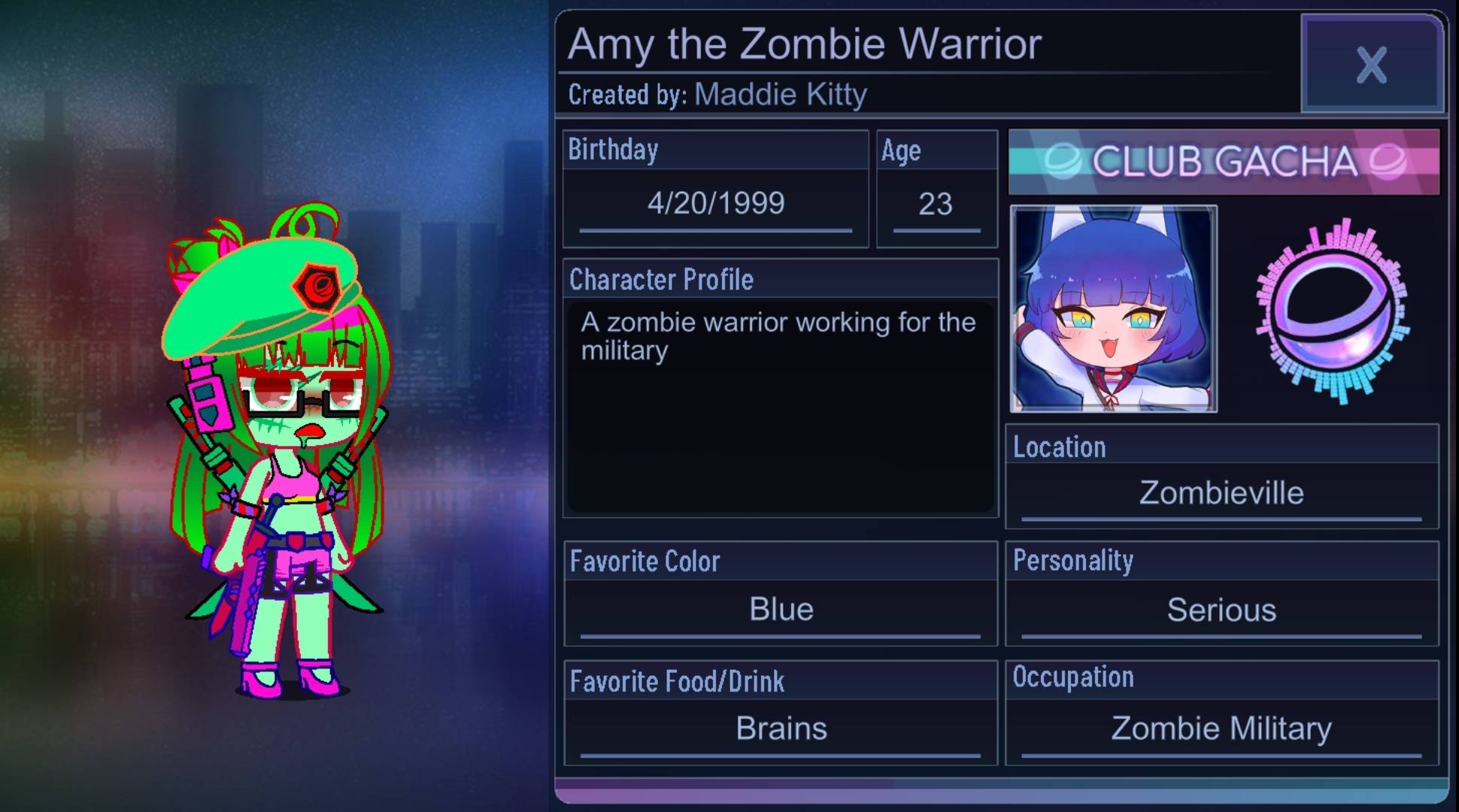 Amy the Zombie Warrior - Bios