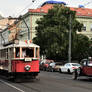 Old tram and old automobile