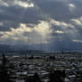 Winter sunshine above northern city