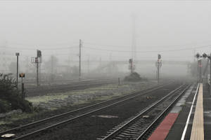 The foggy railway station