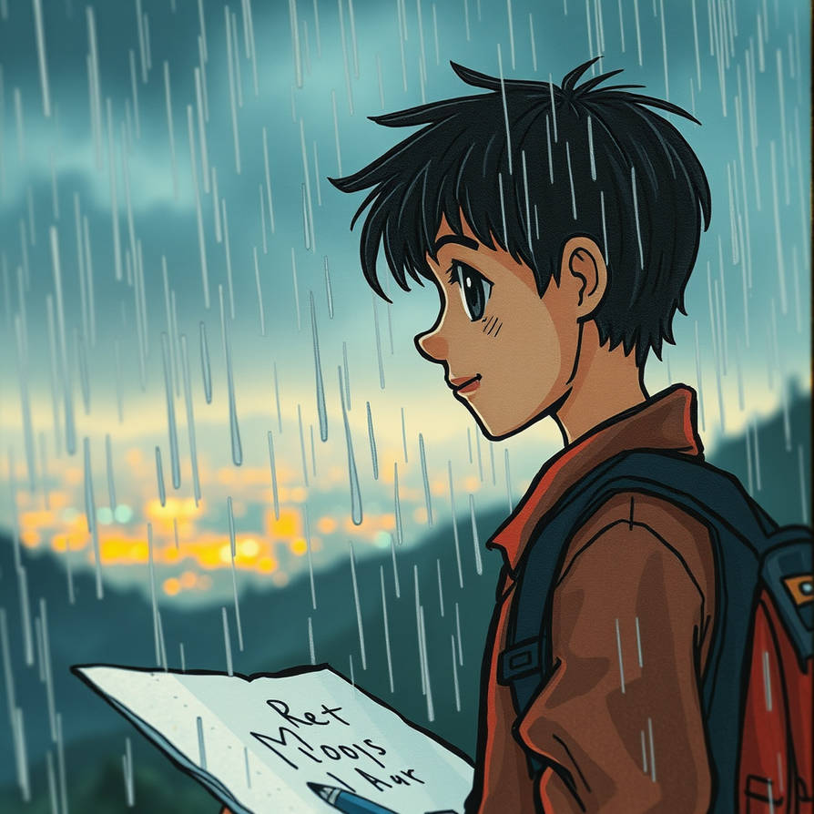 Drawing on a paper of a cartoon me with rains as d