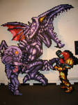 Ridley, Samus, and the Torizo Statue by ChozoBoy