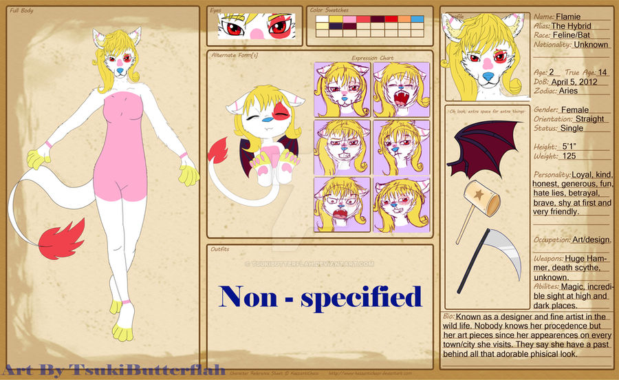 Flamie the Hybrid - Reference Sheet by TsukiButterflah on DeviantArt