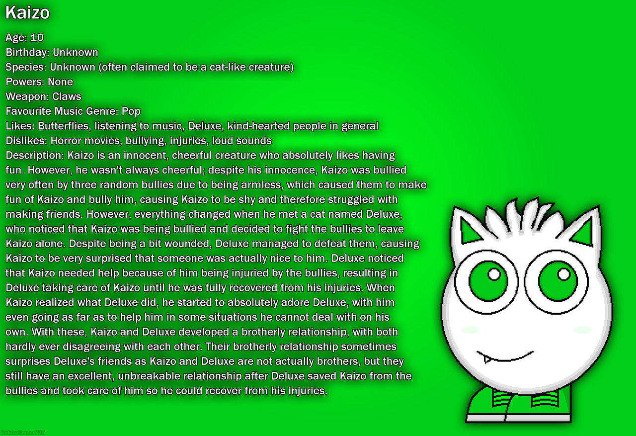 Bio Deviantart Kaizo - Character Bio by DeluxeTheGamer705 on DeviantArt