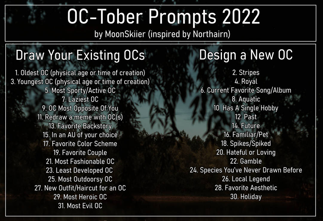 OC-tober Prompts 2022 by MoonSkiier on DeviantArt