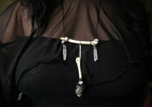 Duo Bunny Bones w/Crystals Necklace