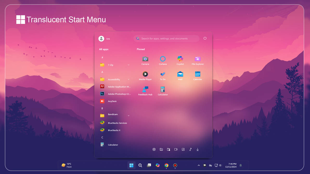 Translucent Start Menu Windows 11 by linkvegas12 on DeviantArt