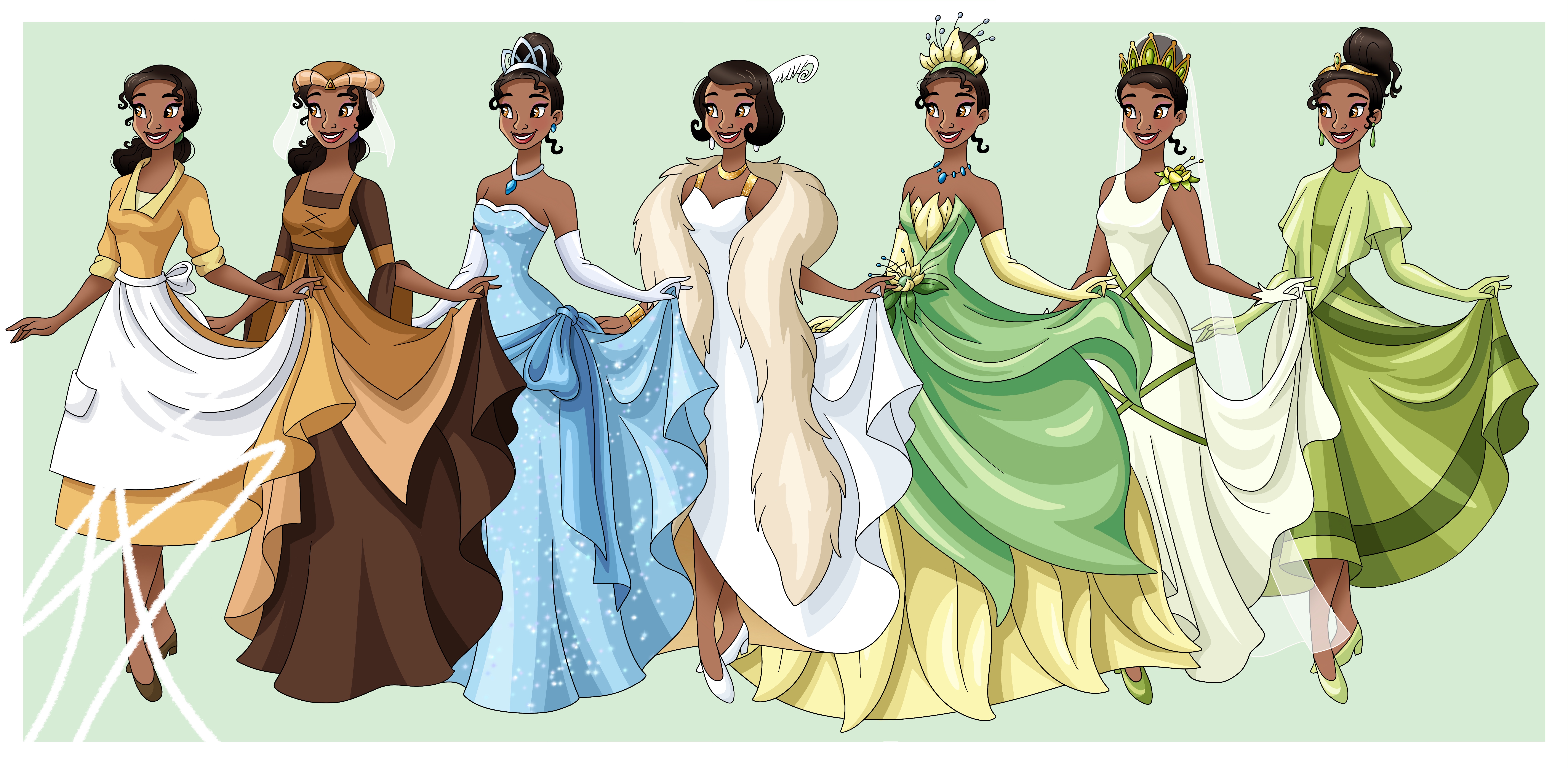 tiana dresses D478 - intricately decorated fabric that also completes the last layer of the skirt Princess Tiana (D) Frog Princess