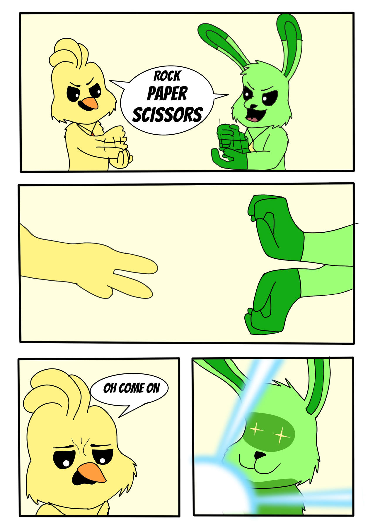 Smiling critters: rock paper scissors