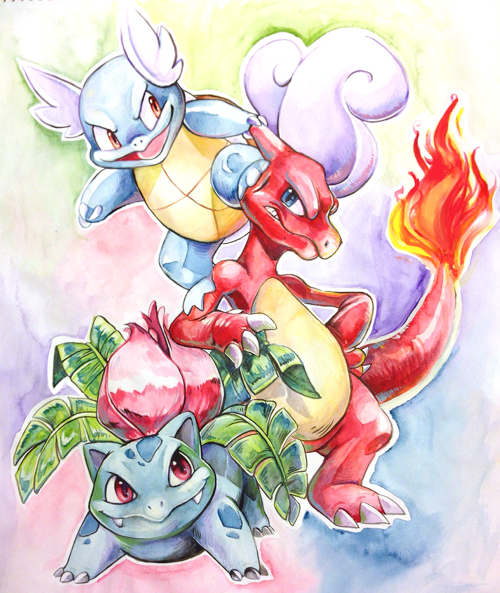 Watercolor Kanto Starters