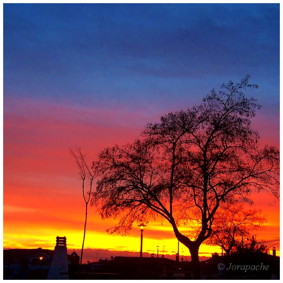 Blue orange and yellow sunset