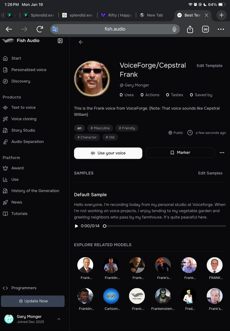 I made VoiceForge Frank in Fish Audio by Garreythestickman10 on DeviantArt