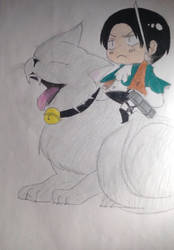 SNK: Chibi Levi sitting on a cat