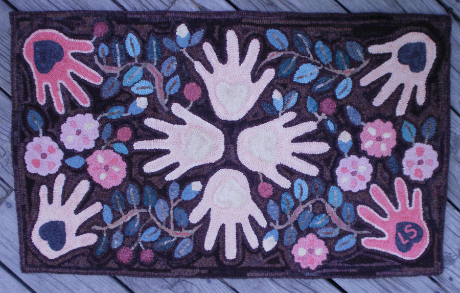 Heart and Hand Hooked Rug