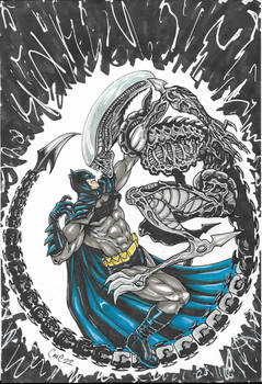 Batman vs Alien coloured after Staz Johnson 