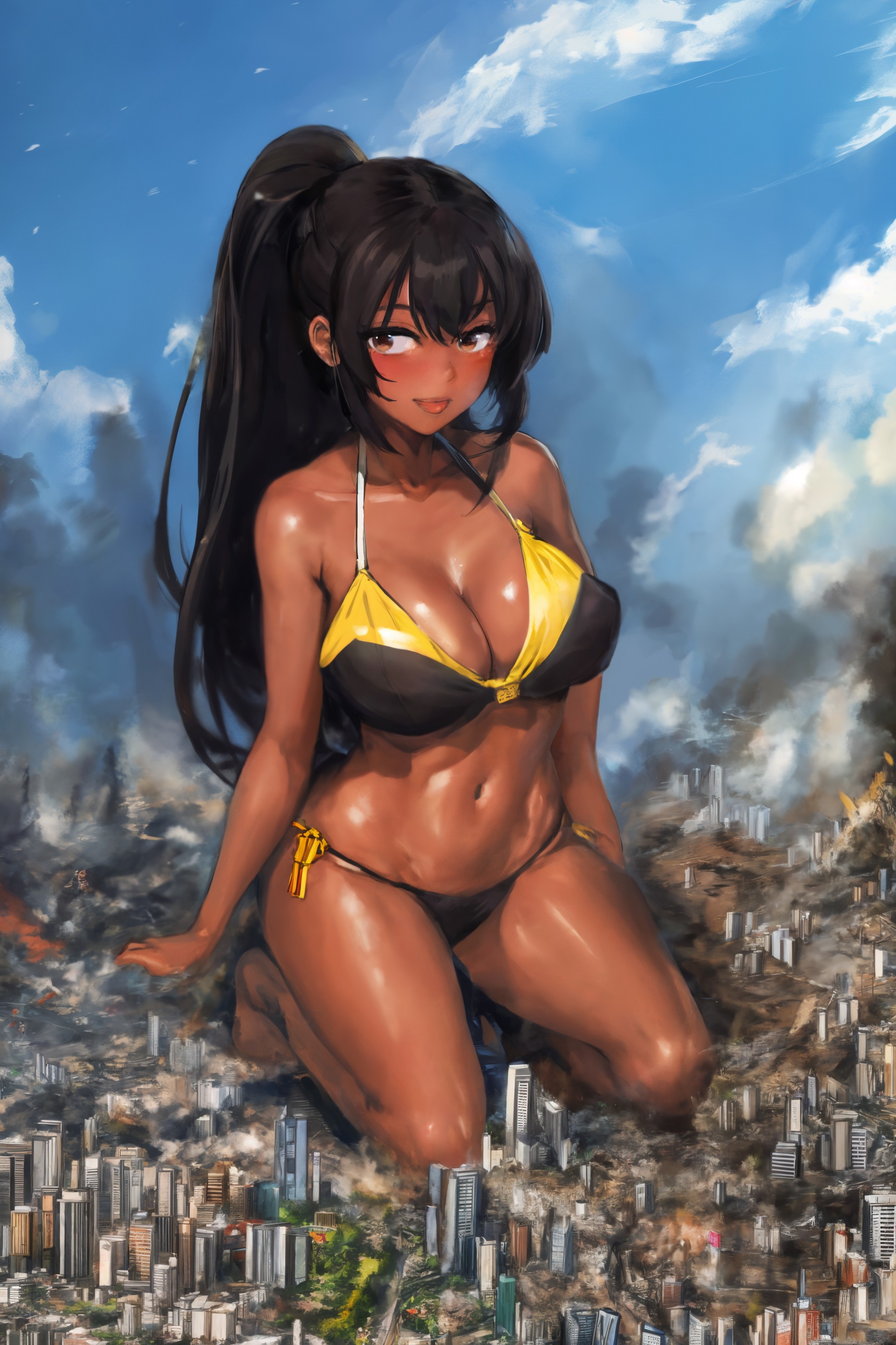 Giantess sitting in destroyed city by you9134 on DeviantArt