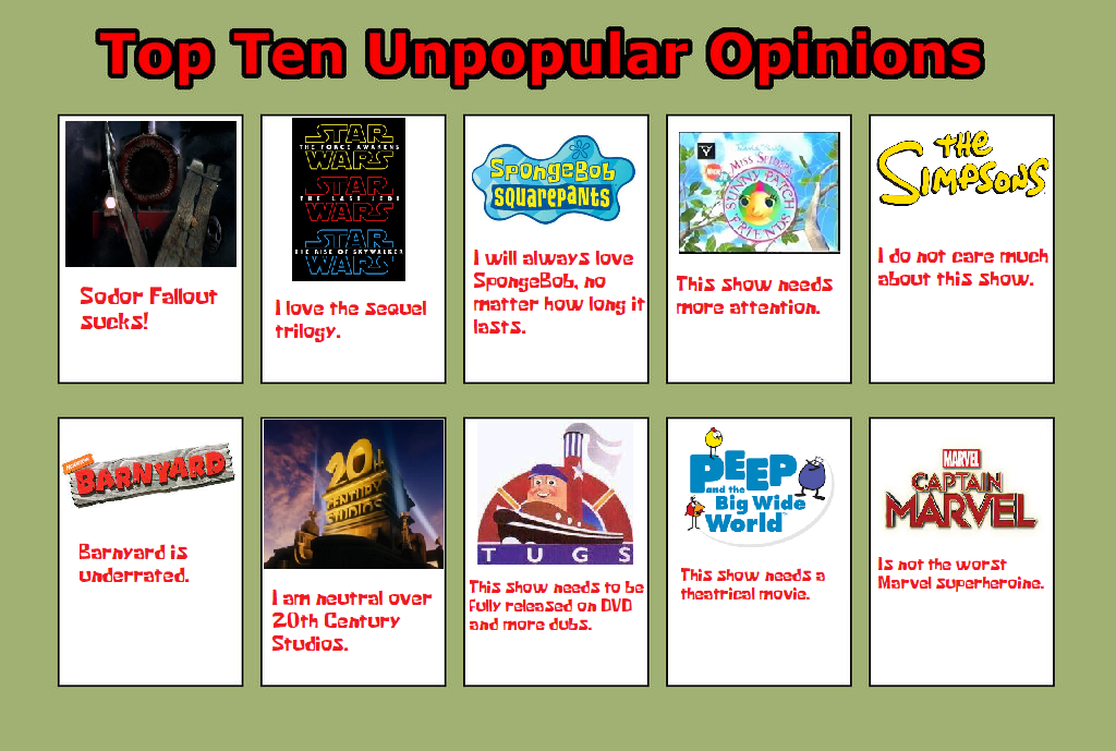 Top 10 Unpopular Opinions By Abraham2204 On Deviantart Top 10 Unpopular Opinions By Abraham2204 On Deviantart