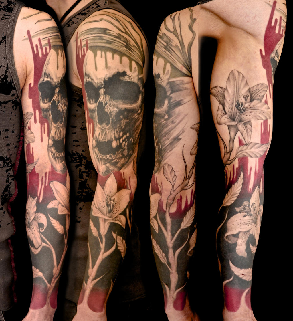 skull and flowers